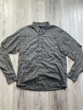 Arc'teryx Men's Gray Striped Button-Up Shirt with Subtle Red Accents
